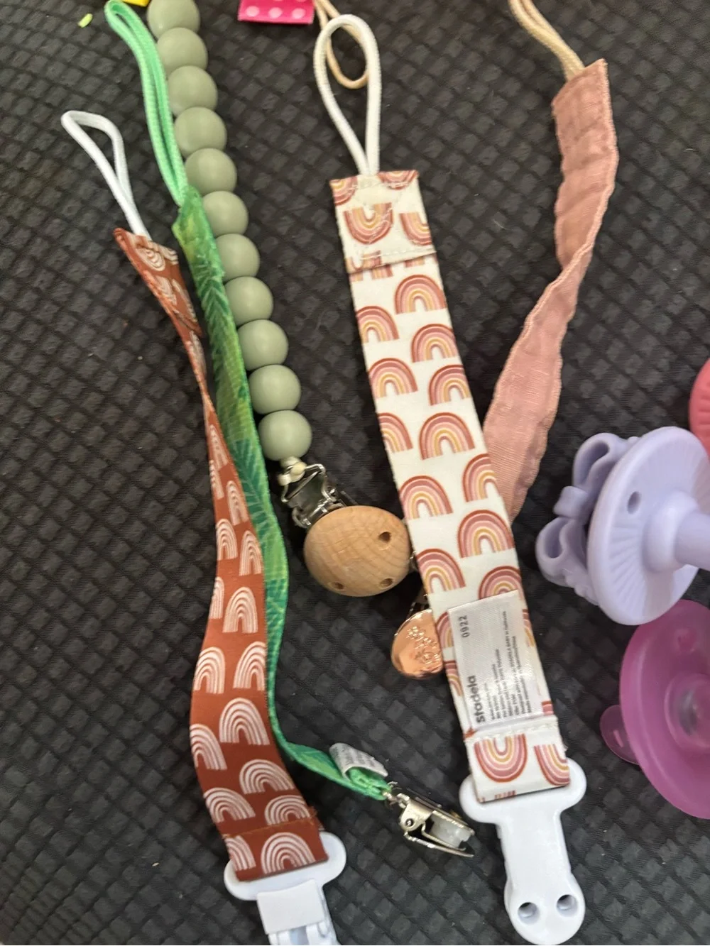 Varley Silicone Pacifier & Clip Set - Pink, Purple, Teal, Peach, Green